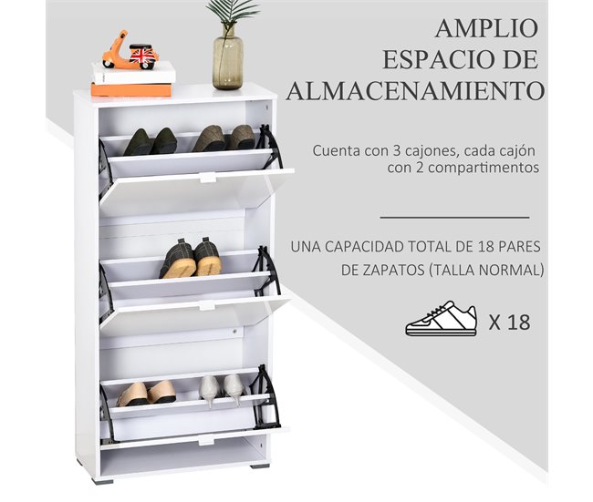 Armário de Sapatos Placa de partícula de classe E1 HOMCOM 60 Branco