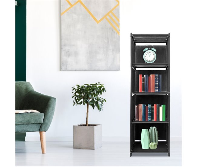 Prateleira de Organização 5 Pisos PVC e Tecido Nyana Home 125x41x29 cm 41 Preto