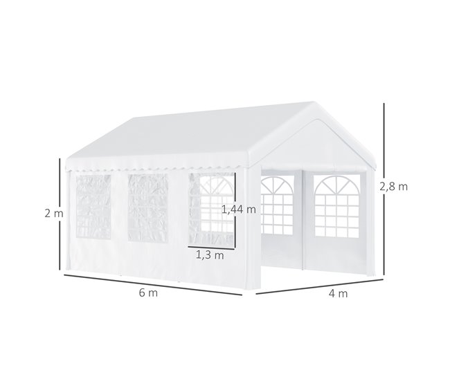Pérgola de Jardim Aço, PE Outsunny 600x400 Branco