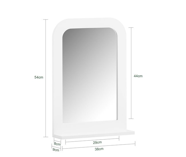 Espelho de casa de banho com 1 prateleira Espelho BZR162-W SoBuy PT Branco