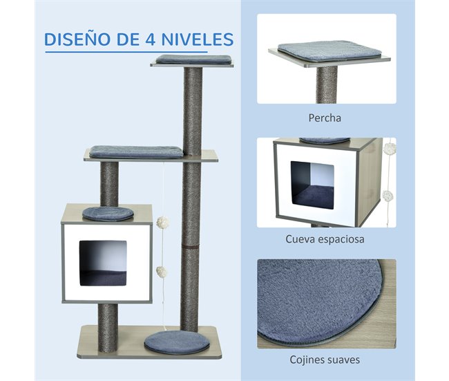 Árvore Arranhadora para Gatos MDF, Sisal PawHut Cinza