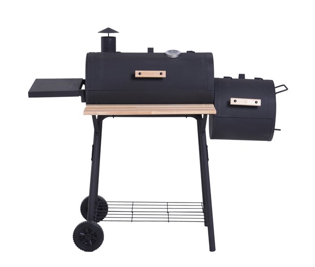 Barbecue a Carvão Aço laminado a frio e madeira Outsunny Preto