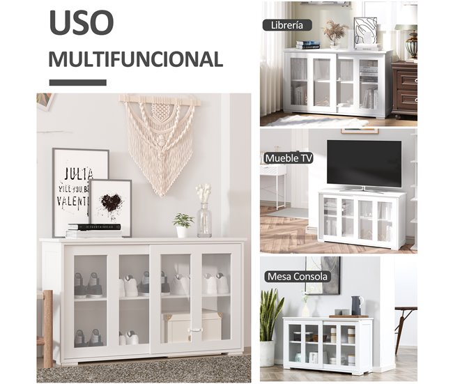 Aparador MDF e Vidro Temperado HOMCOM Branco