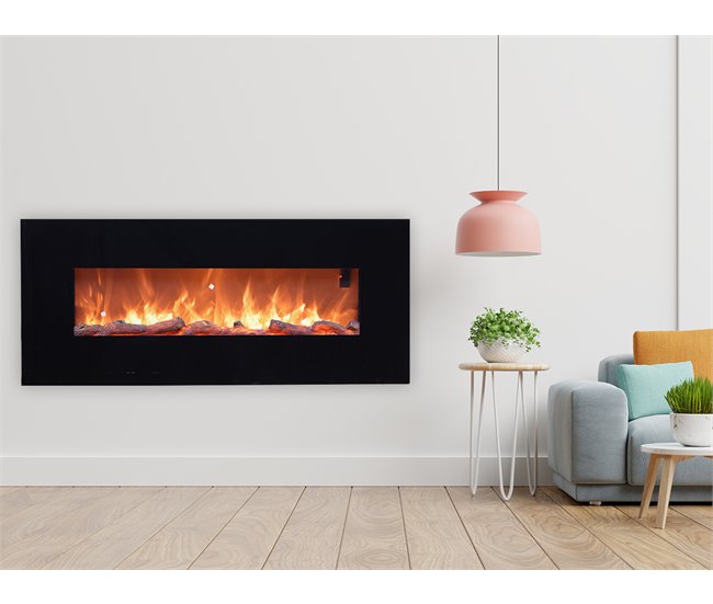 Sined STELVIO Lareira eléctrica de parede em aço e vidro 1500W Incluindo controlo remoto, Preto Preto