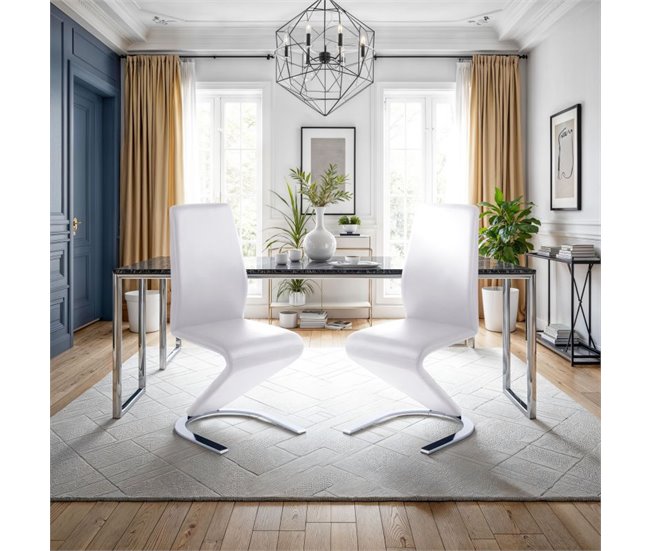 Pack 2 cadeiras de jantar Rin simile leather Branco