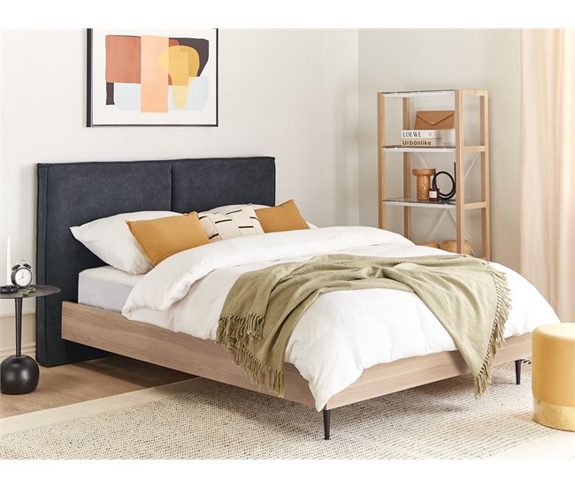 Beliani Cama com estrado Poliéster IZERNORE 167x215 Cinza Escuro