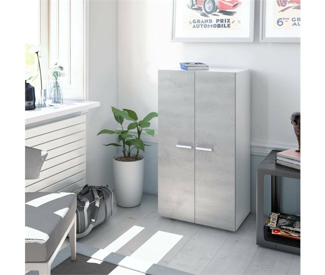 Armário multiuso com 2 portas com efeito madeira Cinza