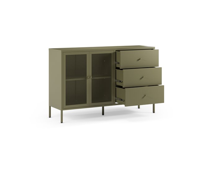 Aparador FAYNA com 2 portas 3 gavetas cor verde Verde