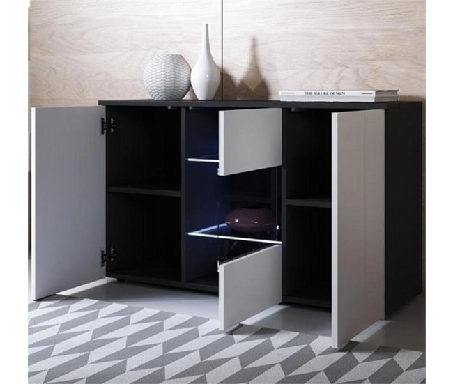 Aparador Sala de estar e jantar 3 portas LED Luke A2 120 Branco/ Preto