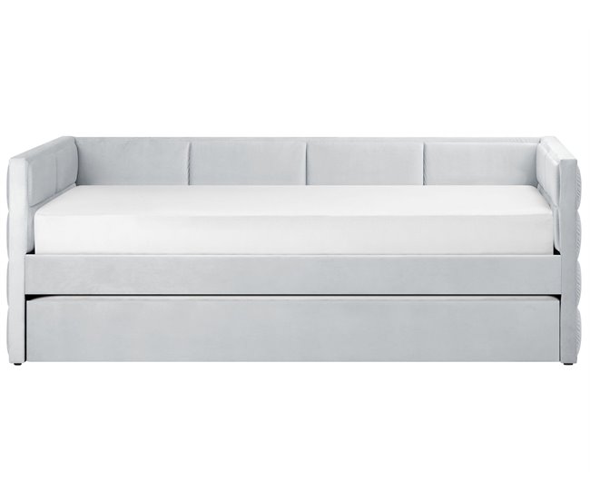 Beliani Cama com estrado Poliéster CHAVONNE 99x218 Cinza Claro