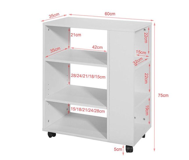 Mesa de apoio com rodas FBT68-W SoBuy Branco