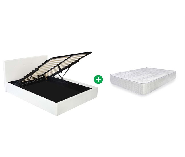 Cama dobrável com cabeceira + colchão Branco