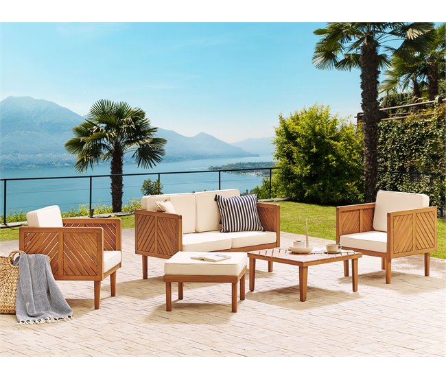 Beliani Conjunto lounge Madeira de acácia BARATTI Creme