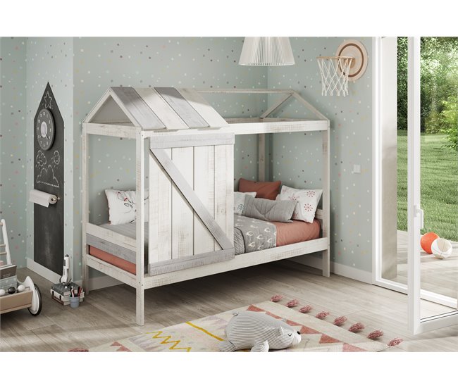 Cama tipo cabana ELIOT 90cm branco cinza claro e cinza escuro Branco/cinza