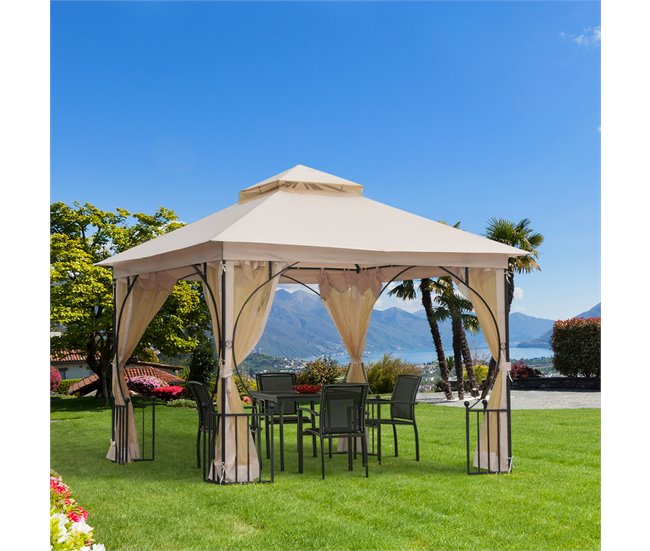 Pérgola de Jardim metal e poliéster Outsunny 295x295 Bege