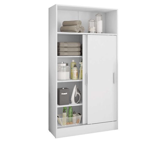 Armário auxiliar multiuso para banheiro com 2 portas de correr Branco
