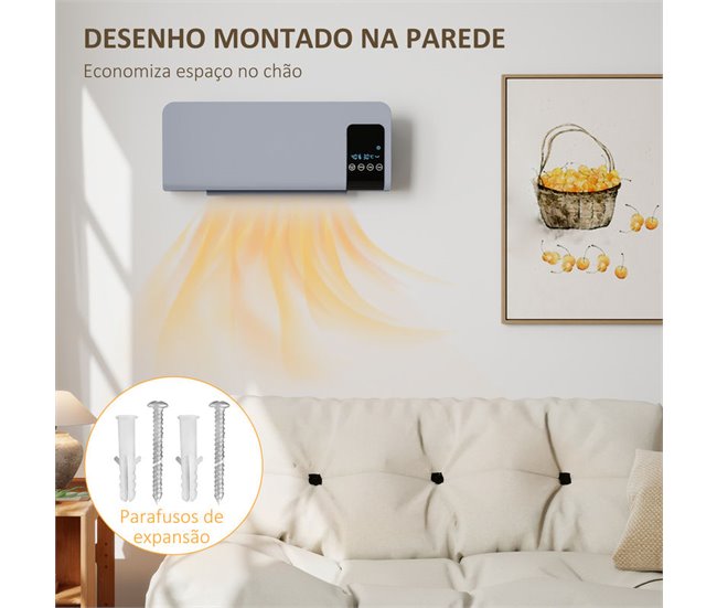 Aquecedor Elétrico de Parede ABS HOMCOM Cinza