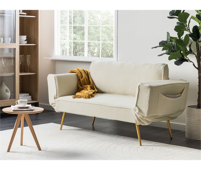 Beliani Sofá-cama Bouclé SAARELA Creme
