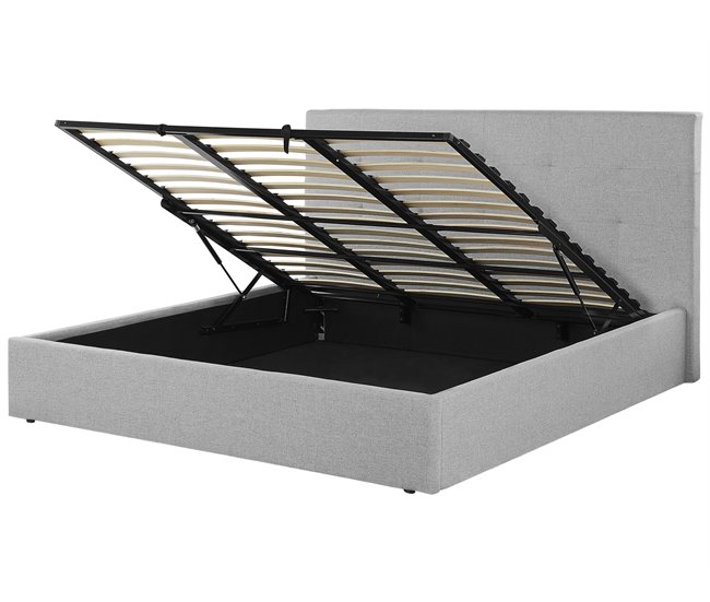 Beliani Cama com armazenamento Poliéster LORIENT 197x216 Cinza Claro