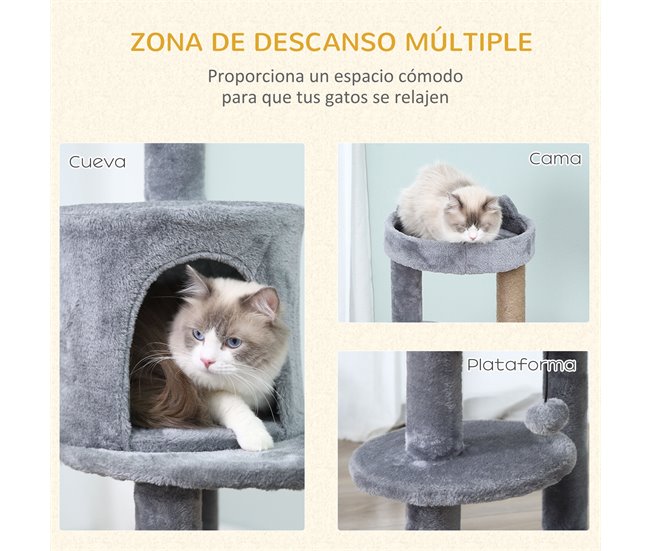 Arranhador para Gatos Aglomerado de Madeira, Pelúcia e Sisal Cinza