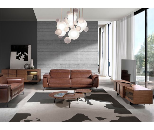 ANGEL CERDA Armário para televisão em nogueira e aço preto com iluminação interior Nogal