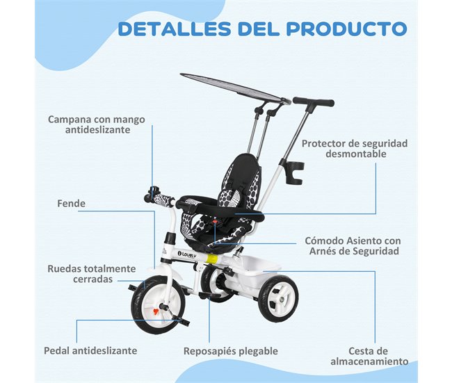 Triciclo para Bebês Metal, Plástico e Tecido de poliéster HOMCOM Branco
