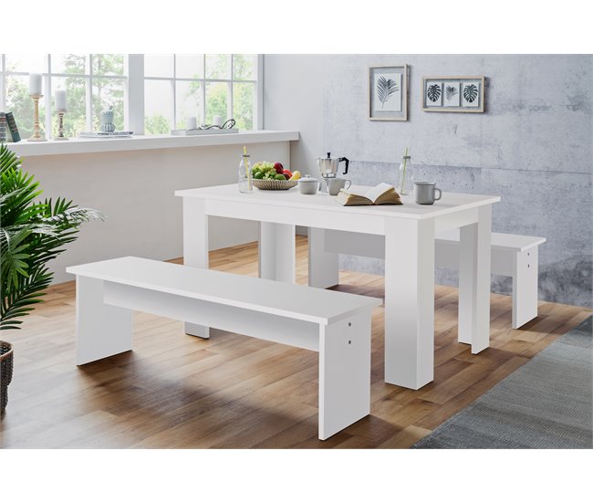 Conjunto mesa com 2 bancos CITY Branco