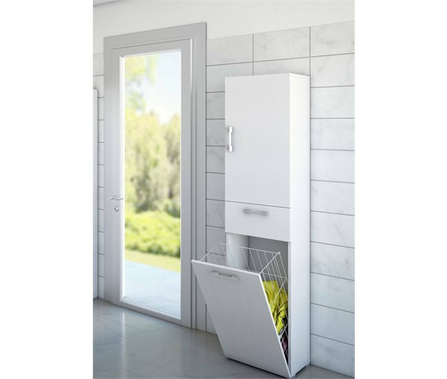 Armário multiuso com 2 portas com efeito madeira 45 Branco