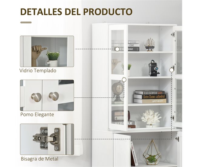Estante de Livros MDF e Vidro Temperado HOMCOM 76 Branco