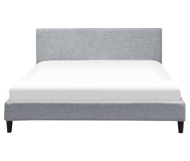 Beliani Cama com LED Poliéster FITOU 170x214 Cinza Claro