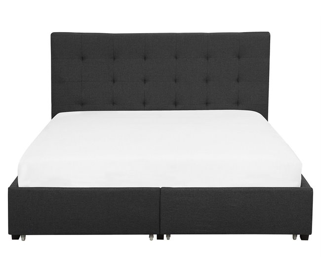 Beliani Cama com armazenamento Poliéster ROCHELLE 173x213 Cinza Escuro