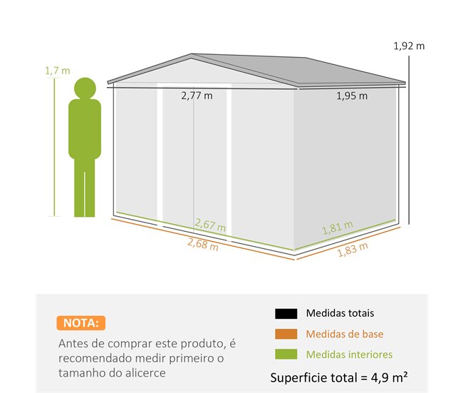 Abrigo de Jardim Aço Galvanizado e PP Outsunny Cinza