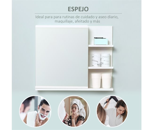 Armário Casa de Banho com Espelho Melamina de Madeira e Vidro 60 Branco