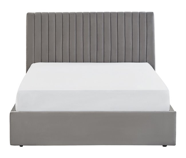 Beliani Cama com armazenamento Veludo VION 157x216 Cinza