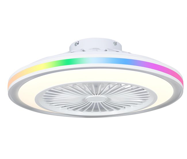 Dupi ventilador de teto energy air rgb led | função verão e inverno | 6 velocidades | controle remoto | luminária de teto de 50 cm | motor dc silencioso | lâminas reversíveis | pvc | branco