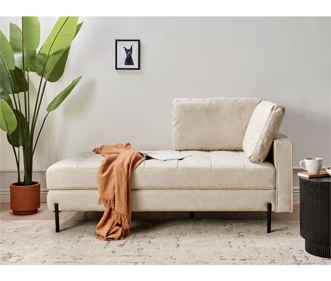 Beliani Chaise longue à direita Pele sintética REBAIS Bege