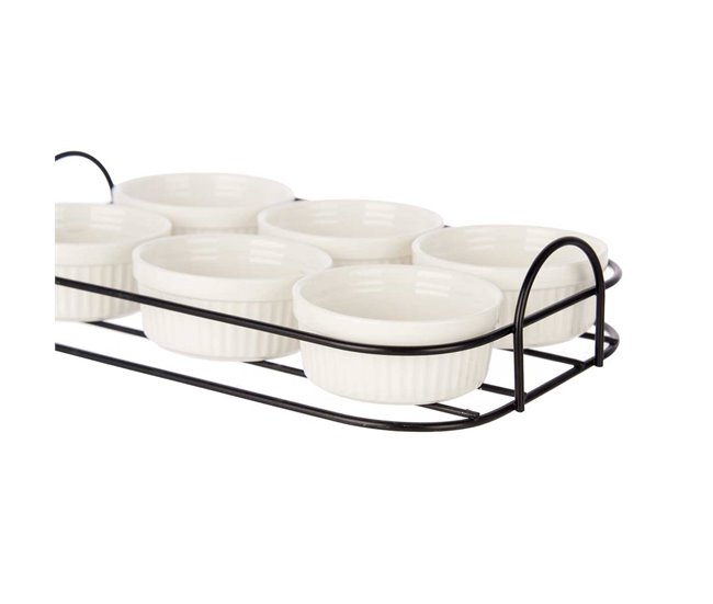 Conjunto de 6 aperitivos + suporte em porcelana coleção VESSIA Branco