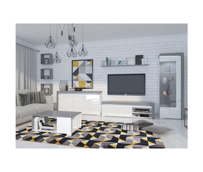 Vitrina LED de 1 porta e abertura à direita, incluindo Teo Branco/cinza