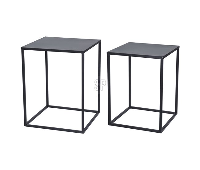 Well Home Conjunto de 2 mesas quadradas de metal Preto