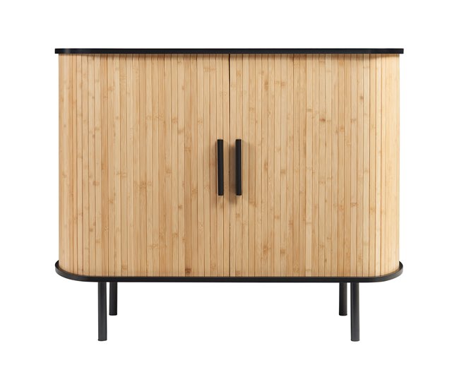 Armário lateral Tvedestrand 2 portas de correr [en.casa] 100 Preto/ Madeira