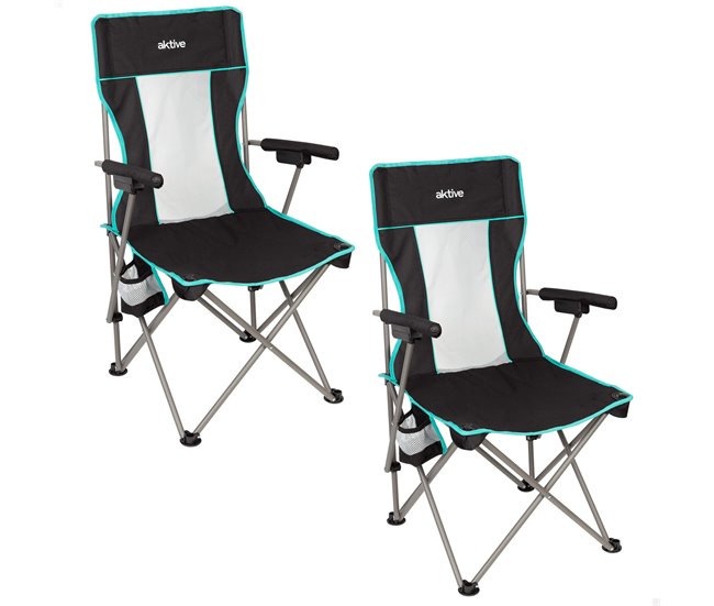 Aktive Pack de 2 cadeiras de praia 5 posições com almofada Preto