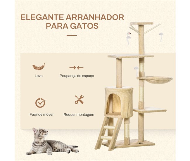 Arranhador para Gatos Aglomerado, Pelúcia e Corda de Sisal PawHut Bege