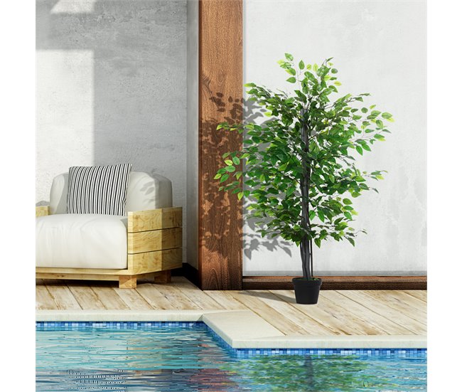 Árvore Artificial Ficus PE, PP, cimento e algodão lustroso Verde