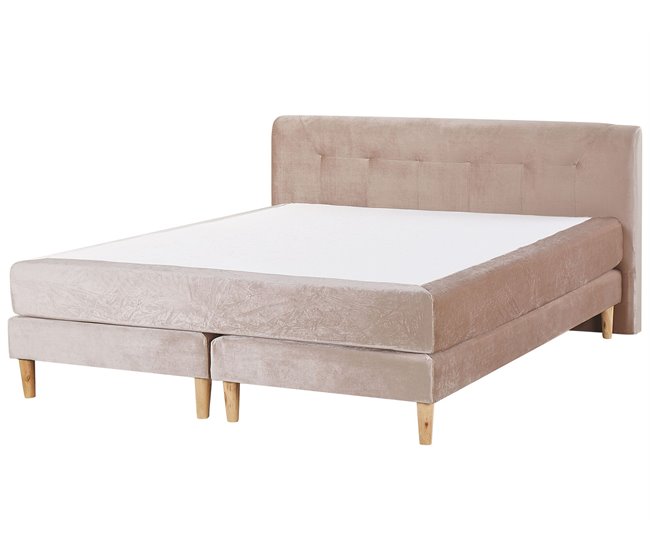 Beliani Cama continental Veludo MARQUISE 191x213 Rosa Talco