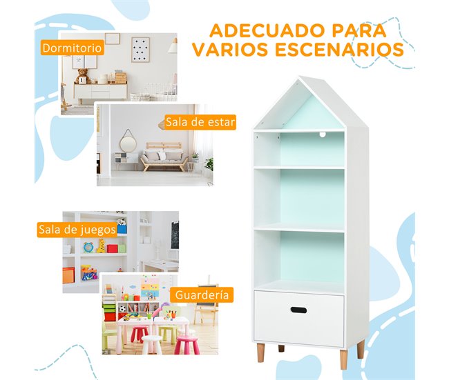 Prateleira de livro infantil P2 class MDF, pine wood HOMCOM Branco