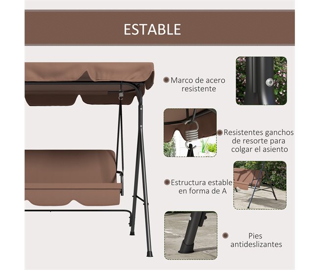 Baloiço de Jardim Tecido de poliéster e aço Outsunny Castanho