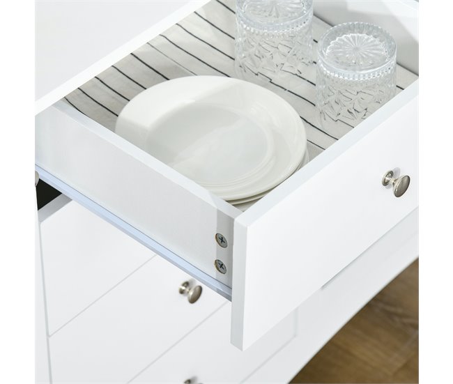 Aparador de Cozinha MDF, Vidro Temperado HOMCOM 136 Branco