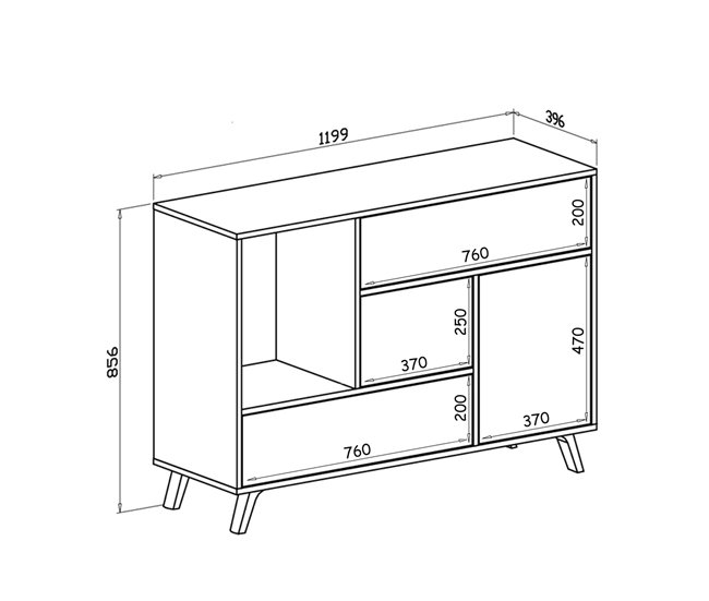  Aparador para sala de estar ou de jantar - 86 x 120 x 40 cm 120 Branco/cinza