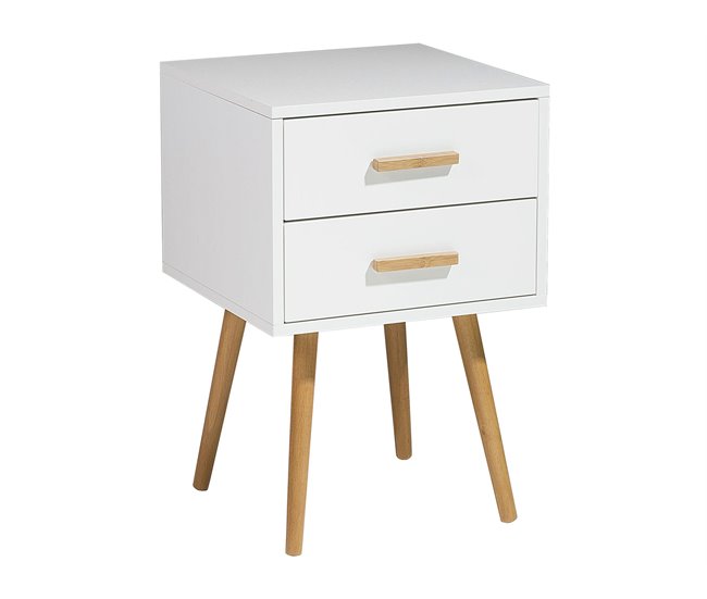 Beliani Mesinha de cabeceira ALABAMA 40x40 Branco/ Bege