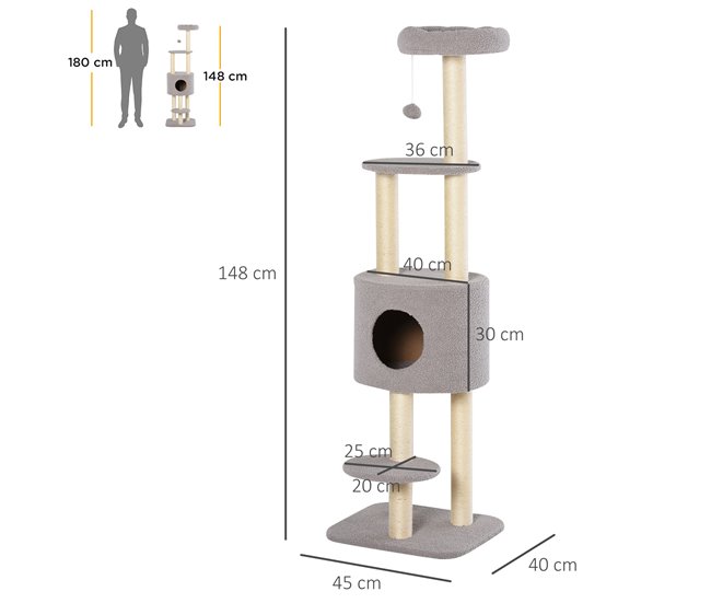 Arranhador para Gatos Aglomerado e Sisal PawHut Cinza